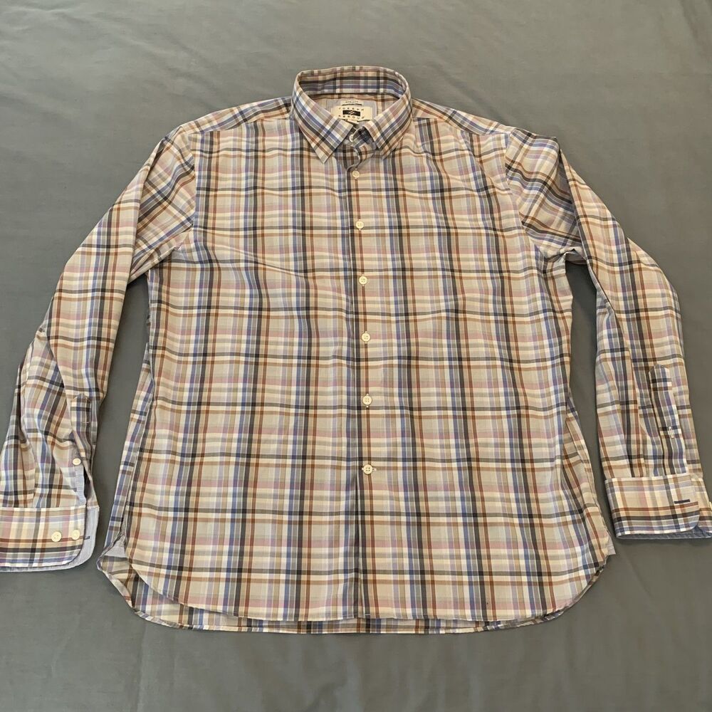 Joseph Abboud Shirt Mens XL Multicolor Plaid Button‎ Down Non Iron Cotton Casual